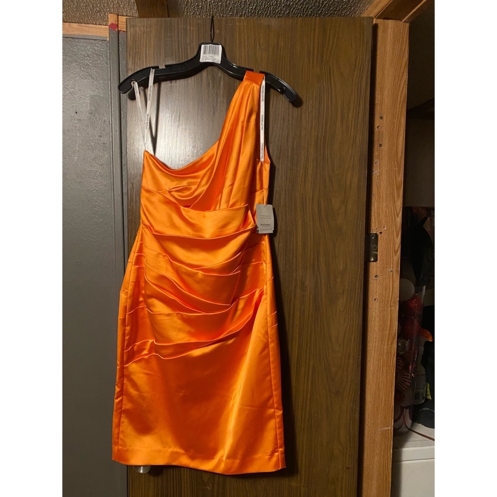 Orange satin one shoulder dress